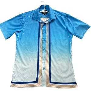 Barabas Mens RARE Slim Short Sleeve Ombre Mediterranean Santorini ButtonShirt L
